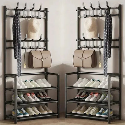 Multi-Layer Clothes Hanger & Shoe Rack – DIY Floor-Standing Hat and Shoes Organizer for Living Room Storage