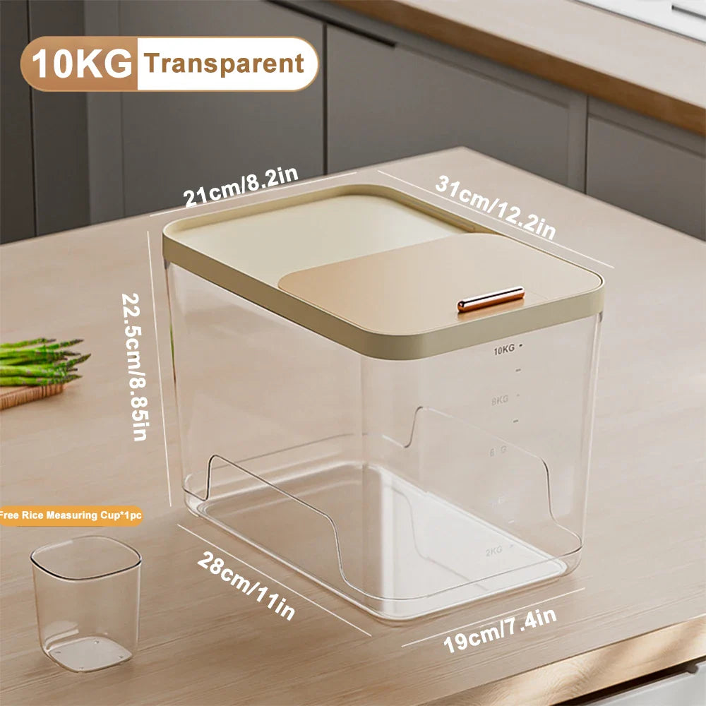 10KG Rice Storage Container & Pet Food Box - Sealed Cereal Dispenser with Buckle, Insect-Proof Grain Organizer for Kitchen