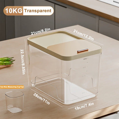 10KG Rice Storage Container & Pet Food Box - Sealed Cereal Dispenser with Buckle, Insect-Proof Grain Organizer for Kitchen
