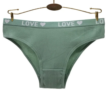 6PCS Women’s LOVE Ribbed Cotton Panties - Comfortable Low Waist Brief Underwear Set for Everyday Wear