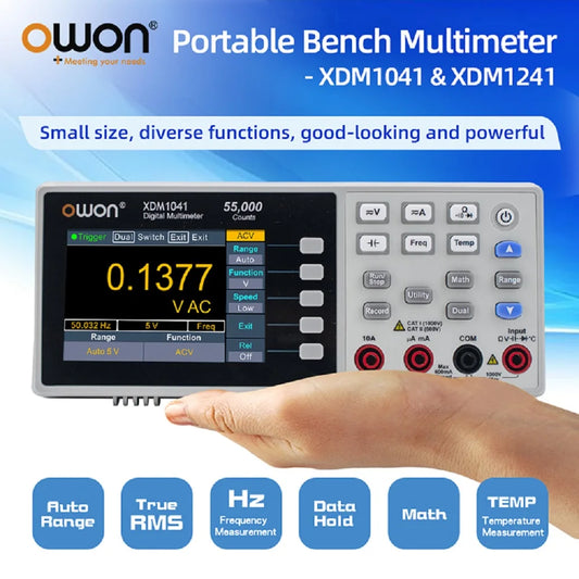 OWON XDM1041/XDM1241 Bench Digital Multimeter – 55000 Counts True RMS Voltmeter with 3.5'' LCD & Temperature Measurement