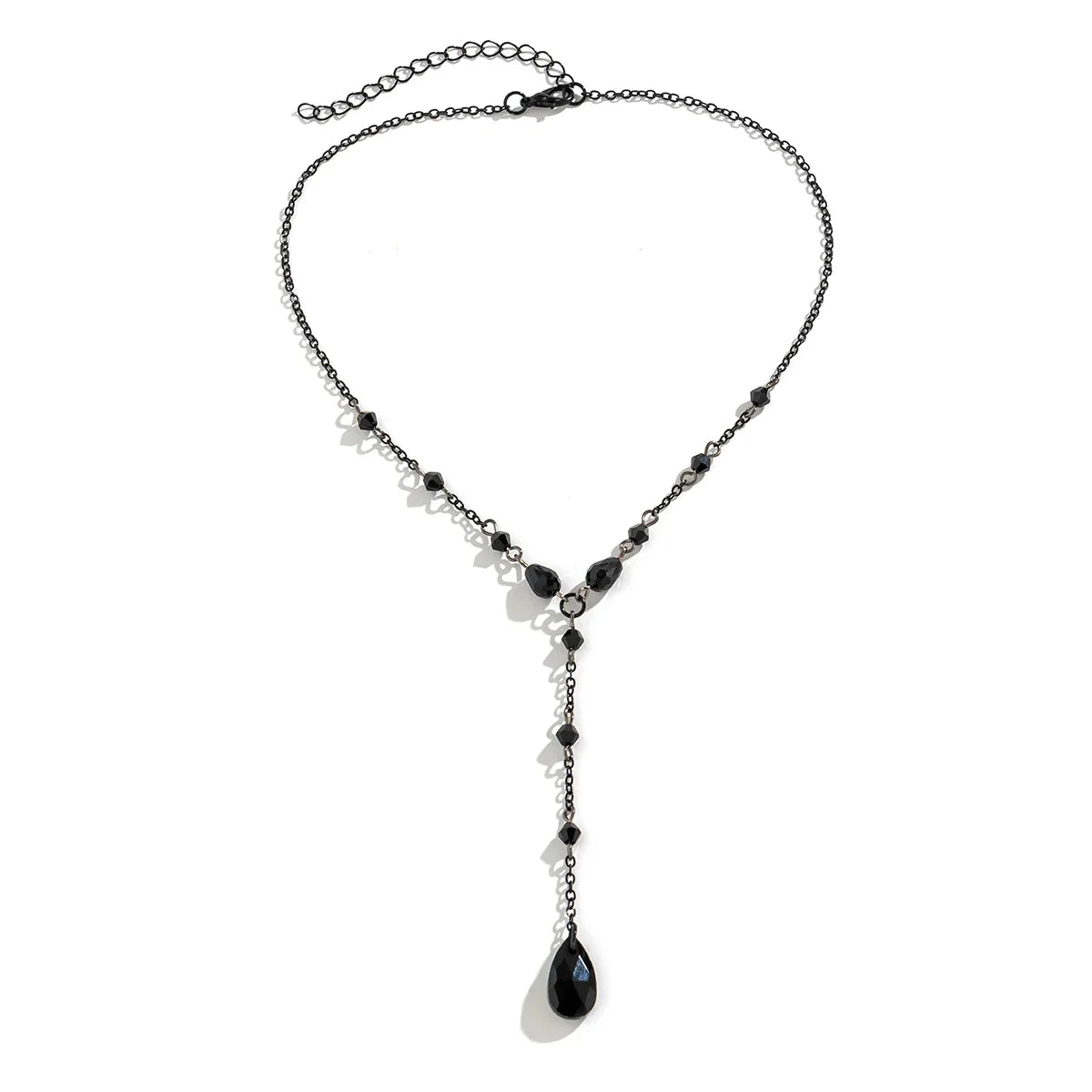 Goth Black Crystal Chest Chain Necklace - Vintage Water Drop Choker Jewelry for Women Y2K Halloween Style Accessories
