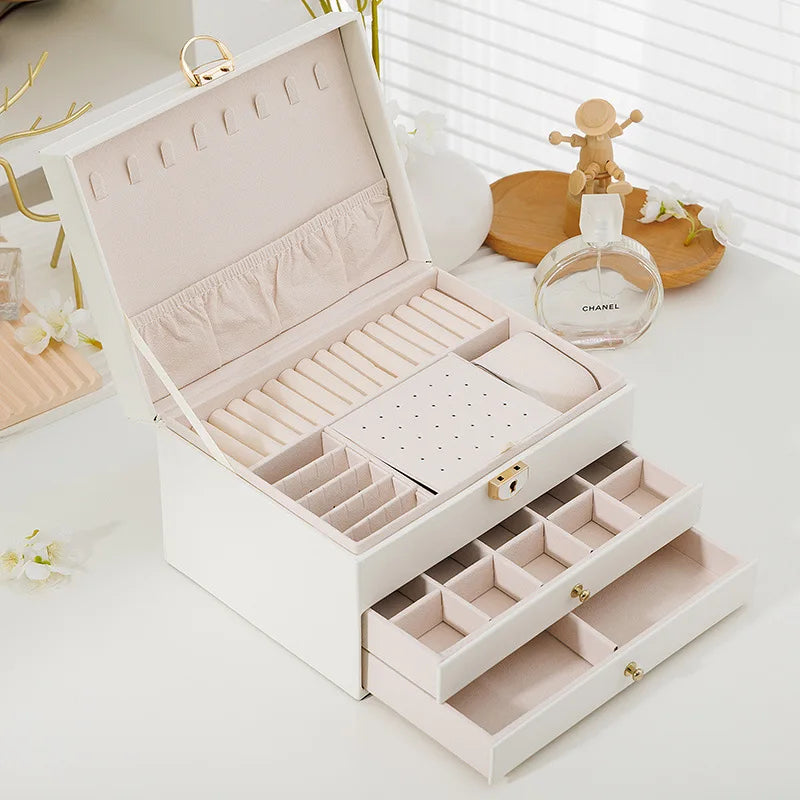 Three-Layer Jewelry Storage Box – High-End Large Capacity Organizer for Necklaces, Earrings & Gold Accessories