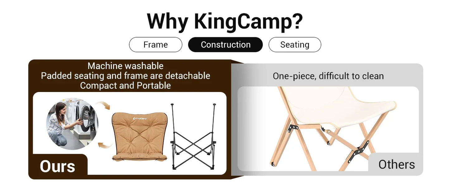 KingCamp Portable Foldable Butterfly Chair – Comfortable Upholstered Seat for Camping, Dorm & Outdoor, 300 lbs