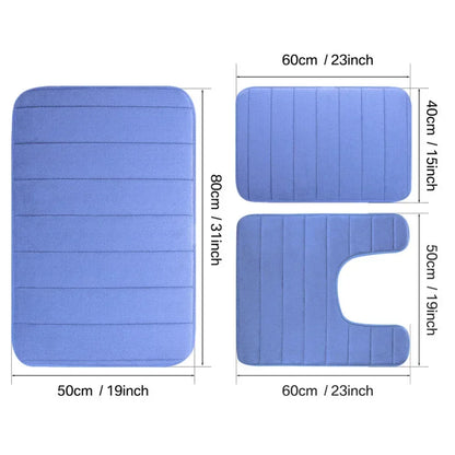 Non-Slip Grey Memory Foam Bath Mat Set – Soft, Water Absorbent, Quick-Drying, Machine Washable Bathroom Rugs for Home Floor