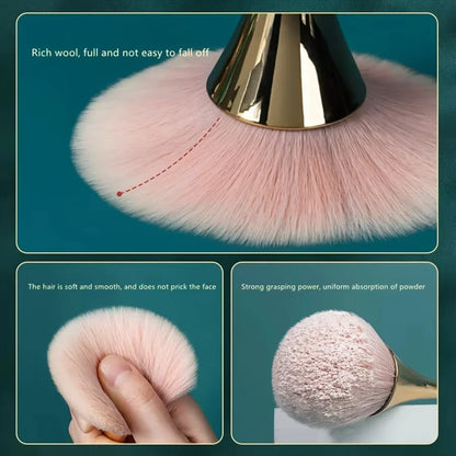 Rose Gold Fan Makeup Brush - Soft Hair Powder, Blush & Highlighter Brush