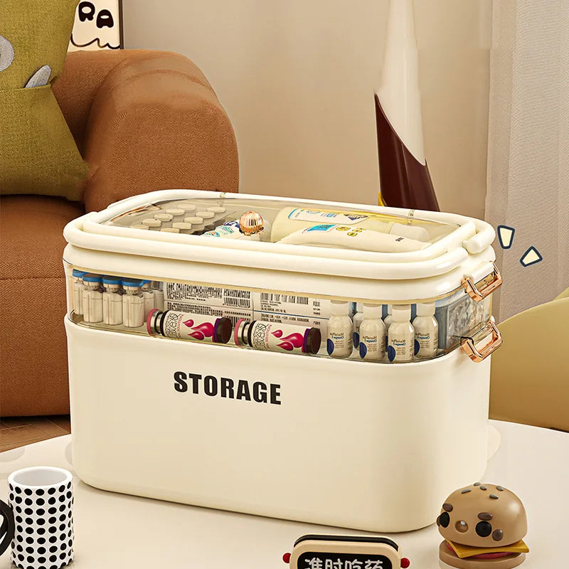 3/4-Layer Large Capacity Medicine Organizer Box – Portable Family First Aid Kit & Pill Storage Container
