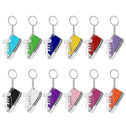 12-Piece Mini Shoe Keychains – Cloth Material Shoe Key Rings Set