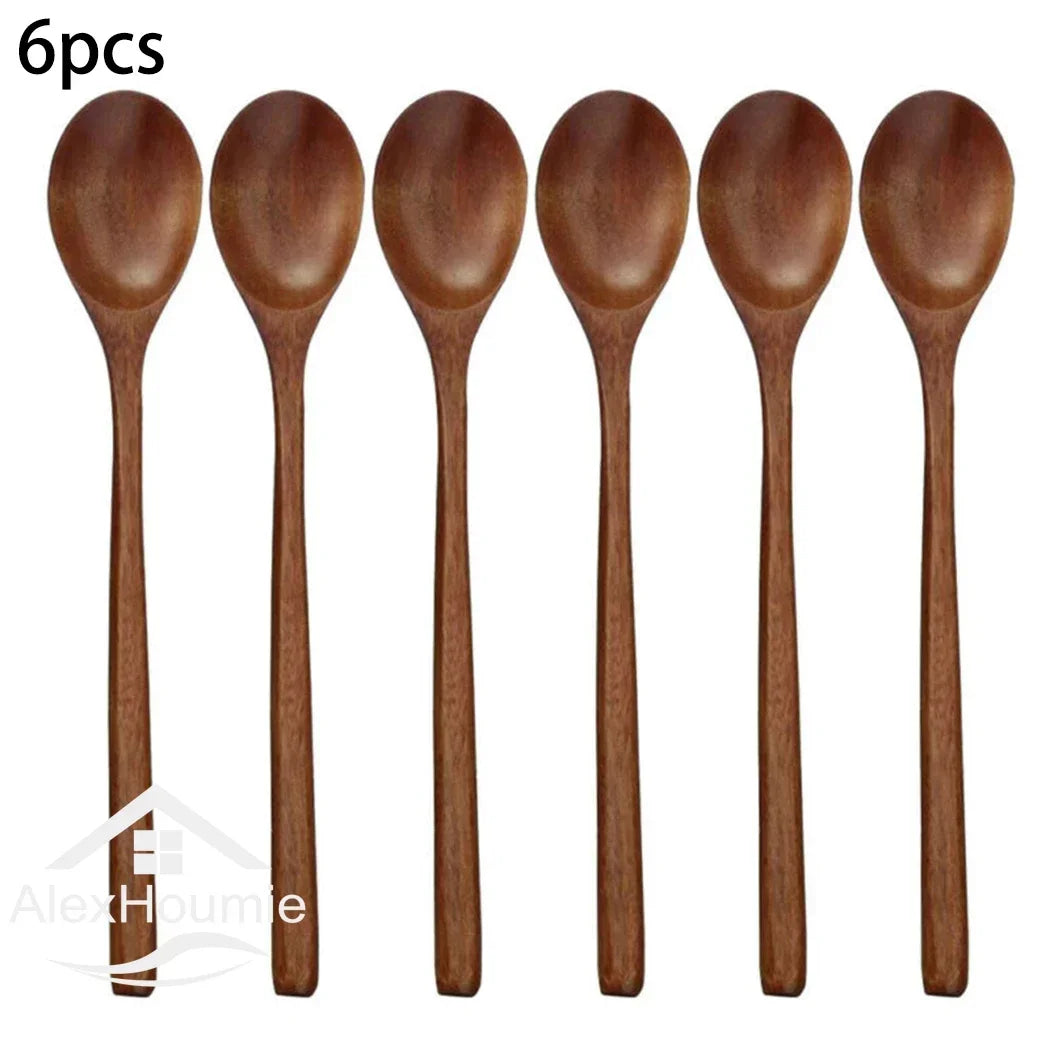 6-Piece Bamboo Wooden Spoon Set – 9” Korean Style Natural Wood Spoons for Soup, Cooking & Mixing