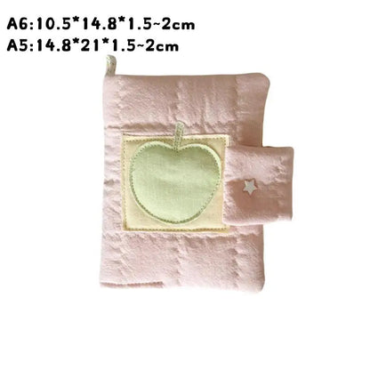 Kawaii A5/A6 Cotton Diary — Handmade Korean Green Apple Book Cover, Pinch Style Notebook, Perfect Gift for Friends