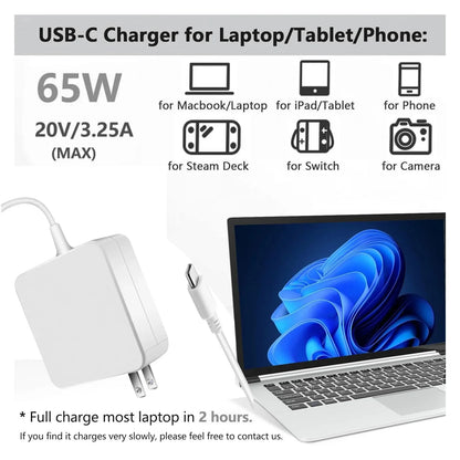 Reletech 65W USB-C Laptop Charger – Type-C PD Fast Wall Adapter for MacBook, Dell, Lenovo, Huawei, HP