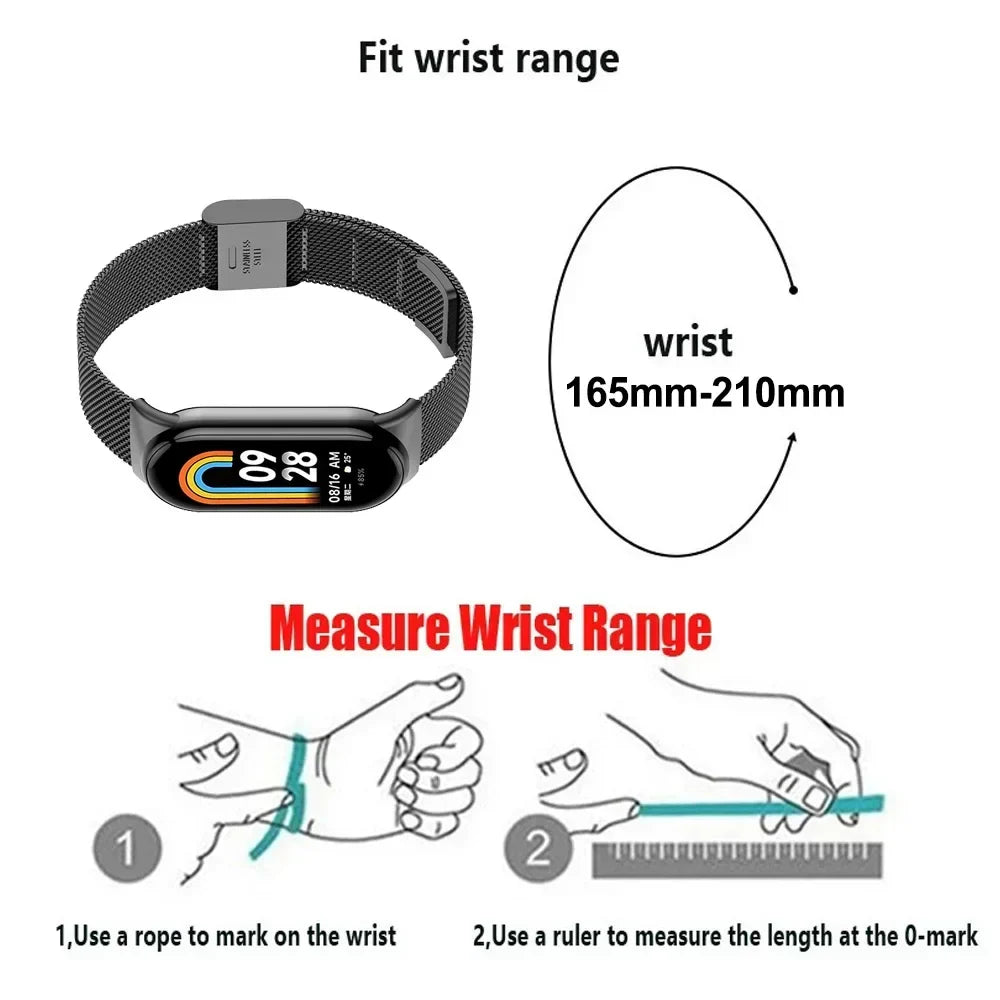 Stainless Steel Mesh Strap for Xiaomi Mi Band 9 & 8 – Metal Replacement Watchband Accessory