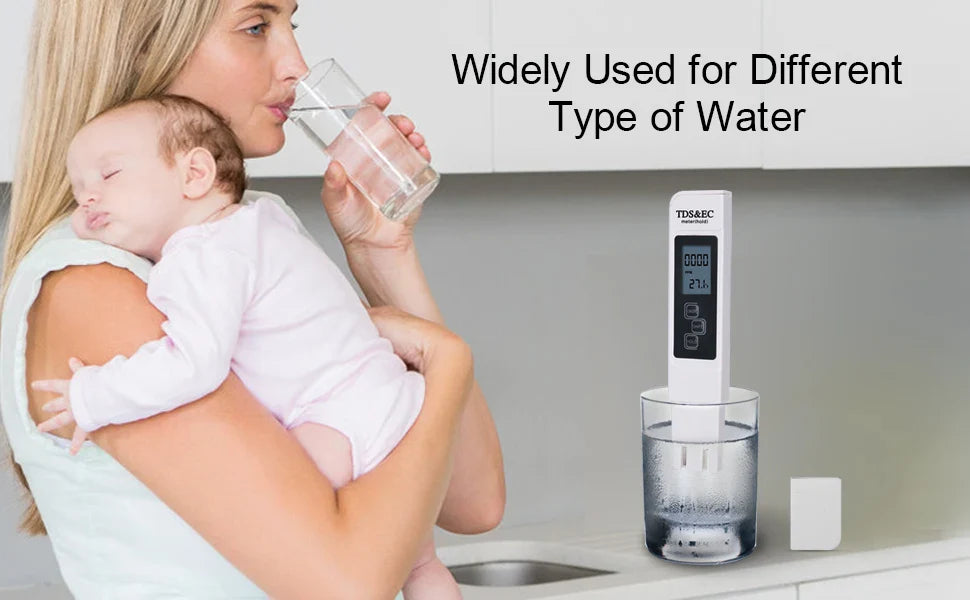 White Digital Water Quality Tester - TDS EC Meter, Multifunctional Water Purity & Temperature TEMP PPM Tester (0-9990 Range)