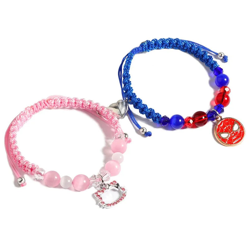 Spider Kitty Heart Charm Bracelets - Magnetic Crystal Beaded Couple Matching Jewelry
