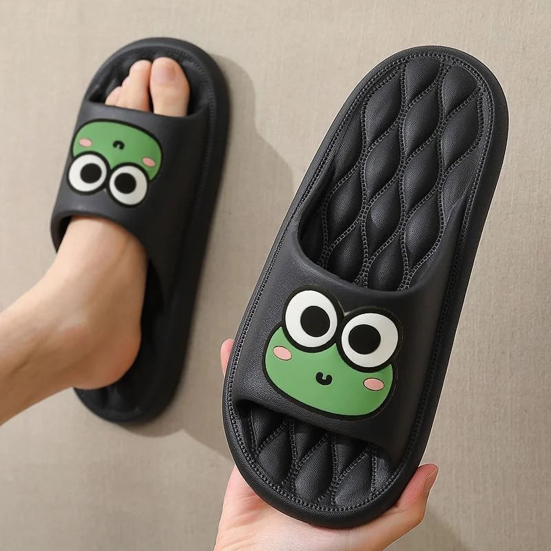 Summer Cartoon Frog Beach Slides – Anti-Slip Bathroom & Home Flip Flops, Soft Comfortable Sandals