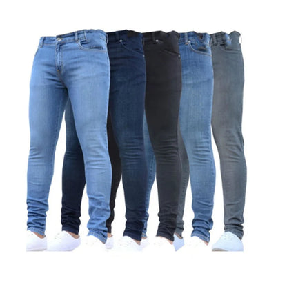 Men’s Retro Washed Stretch Denim Jeans – Slim Fit Zipper Casual Skinny Pencil Pants, Plus Size