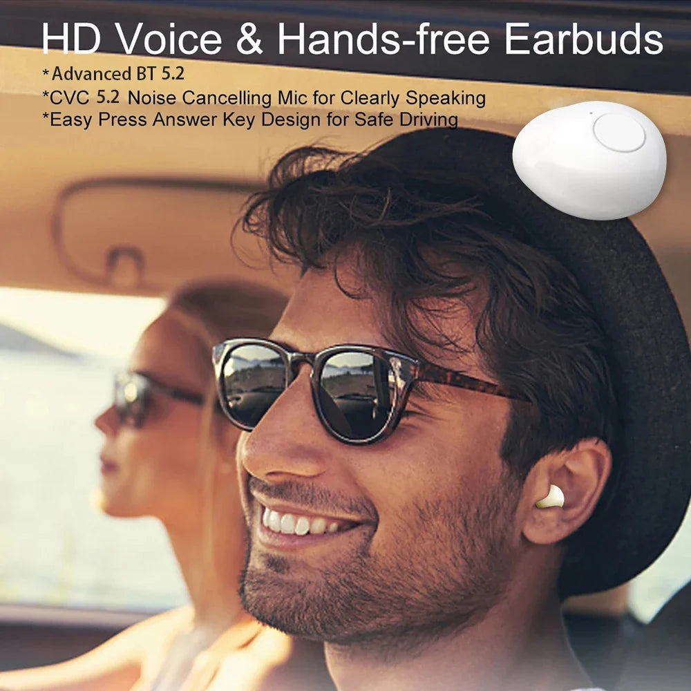 Invisible Mini Bluetooth Earphones V5.2 – TWS In-Ear Wireless Earbuds with Noise Reduction & Mic for Sleep
