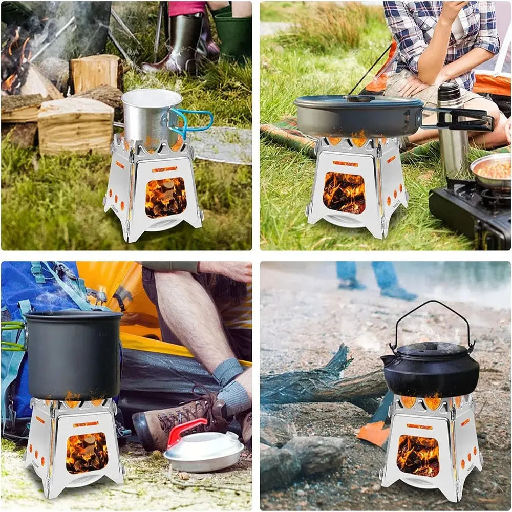 Portable Stainless Steel Wood Stove: Lightweight Folding Firewood Stove for Camping, Hiking, BBQ, Picnic - Outdoor Travel Essential