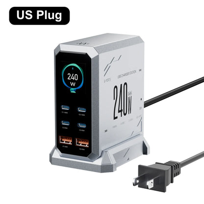 240W GaN Charging Station - 6-in-1 140W PD3.1 PPS USB-C Fast Charger with Digital Display