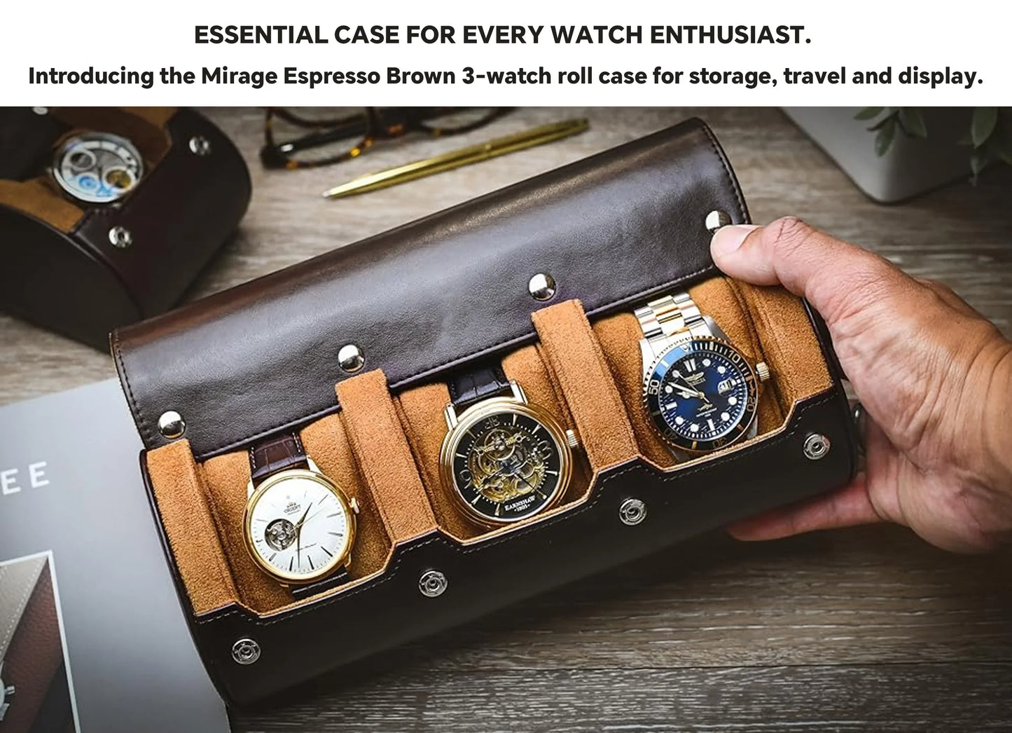 6-Slot Watch Travel Case – PU Leather Organizer Roll for Men & Women, Watch Display Storage Case
