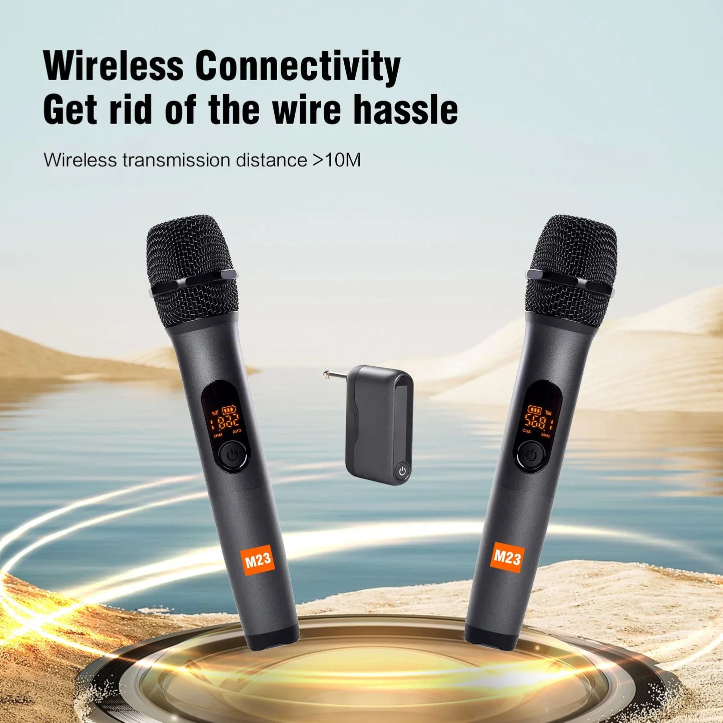 M23 UHF 2-Channel Wireless Microphone System – Rechargeable Cordless Handheld Mic for Karaoke, Church, Party, DJ