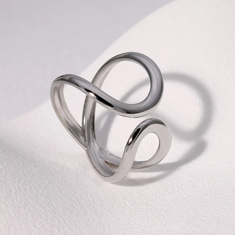 Stainless Steel Irregular Wave Adjustable Ring – Creative Gold Statement Jewelry for Women & Men