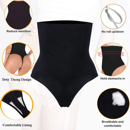 Seamless Thong Shapewear for Women - High Waist Tummy Control Panties, Slimming Underwear, Butt Lifter and Belly Waist Trainer Body Shaper