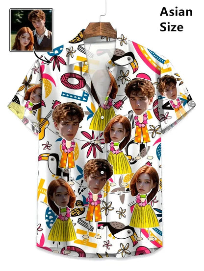 Men’s Custom Face Print Hawaiian Shirt - 3D Beer Design Vintage Y2K Short Sleeve Beach Top