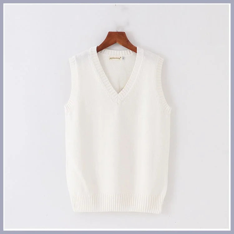 Unisex Sleeveless Sweater Vest – V-Neck Preppy Knitted Jumper for Women & Men, Retro Spring Fashion