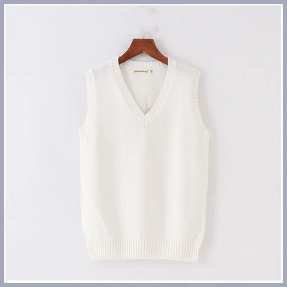 Unisex Sleeveless Sweater Vest – V-Neck Preppy Knitted Jumper for Women & Men, Retro Spring Fashion