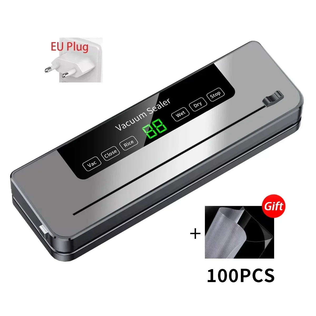 Electric Vacuum Sealer Machine for Food Storage, Touch Button Dry & Wet Mode, Built-in Cutter, Kitchen Vacuum Packaging System