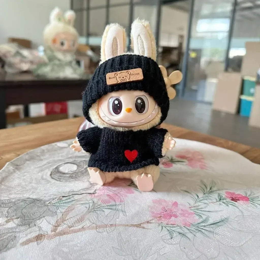 New LABUBU Doll Clothes Pendant Set — Bear Hat & Love Sweater DIY Accessories for Dolls, Cute Baby Outfit Christmas Gift