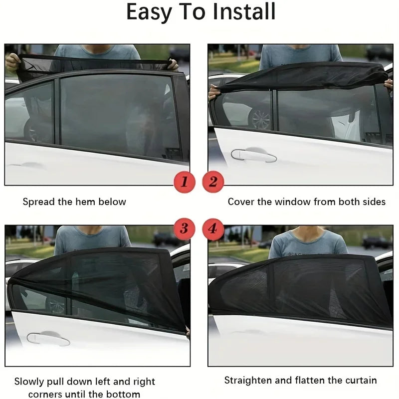 2PCS Car Window Mesh Sunshade Net Set – Mosquito Proof Sun Visor Covers, Universal Automotive Interior Window Protection Accessories