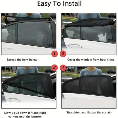 2PCS Car Window Mesh Sunshade Net Set – Mosquito Proof Sun Visor Covers, Universal Automotive Interior Window Protection Accessories