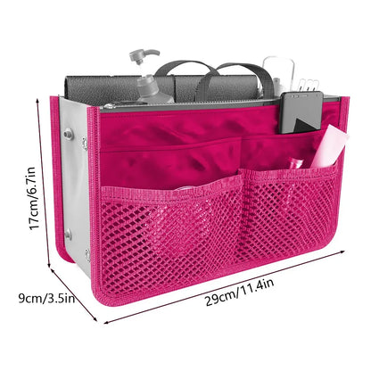 Women’s Nylon Cosmetic Organizer Bag – Foldable Large Capacity Travel Makeup Insert Handbag Tote Organizer Liner Bag