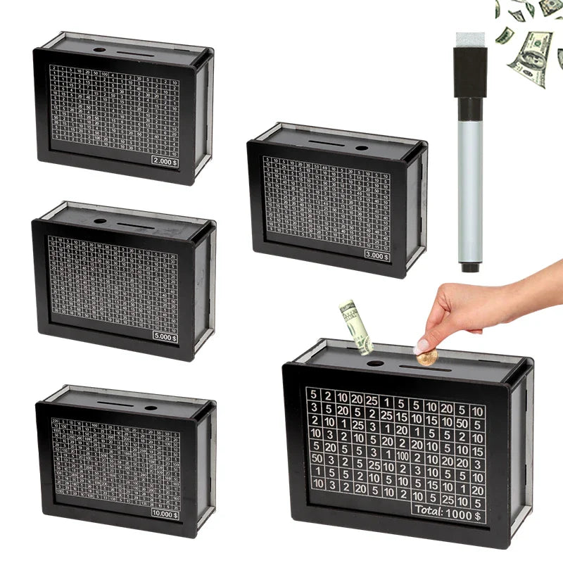 USD Black Reusable Piggy Bank with Money Goal Counter - DIY Savings Box to Build Good Habits