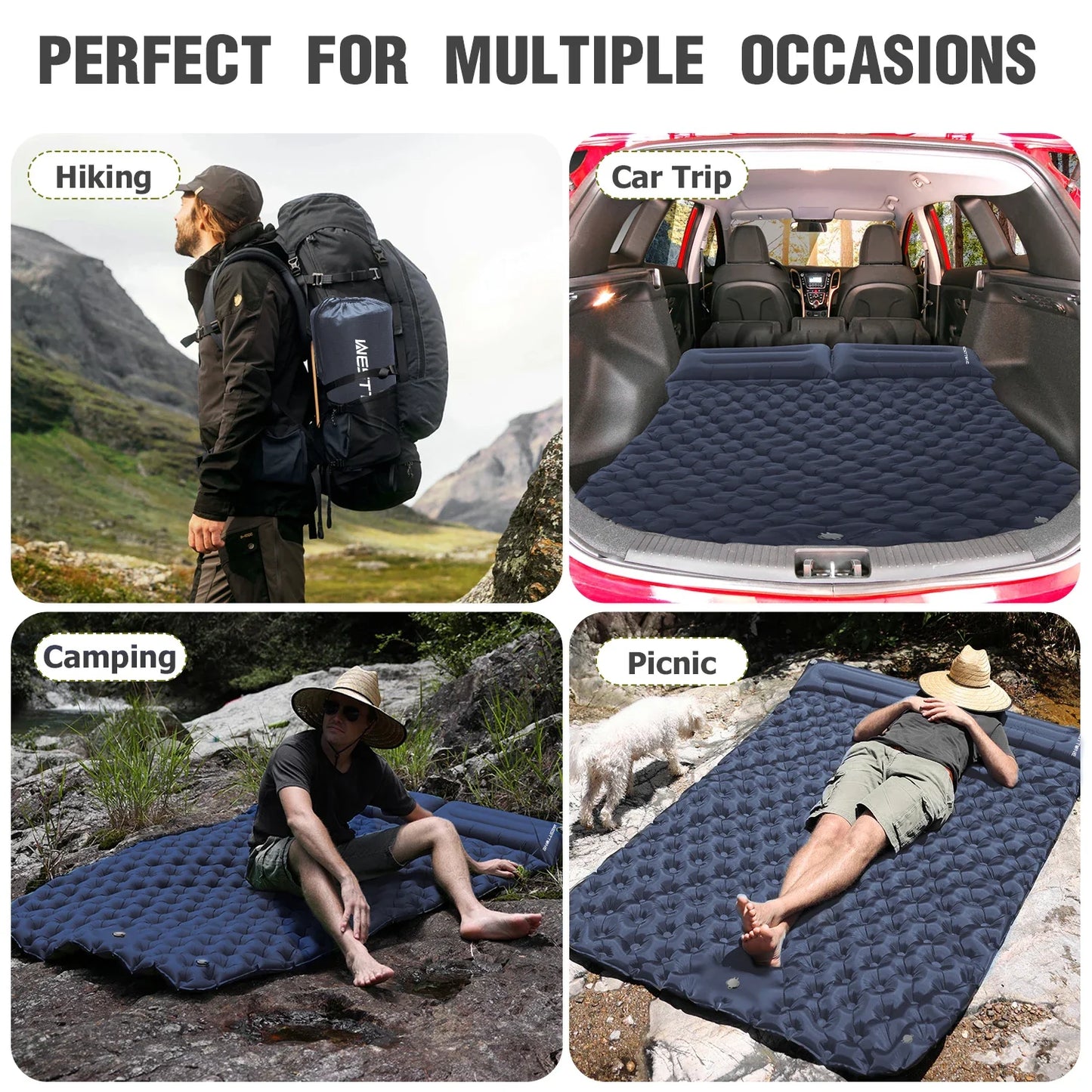 WESTTUNE Double Inflatable Air Mattress – Built-in Pillow Sleeping Pad for Camping, Travel, and Hiking