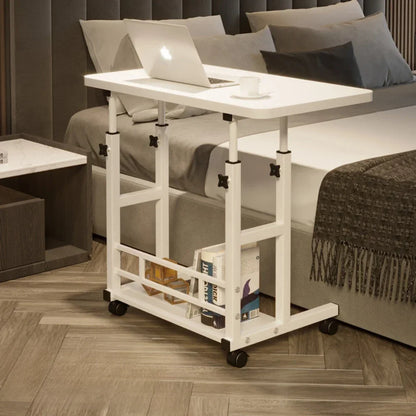 Adjustable Laptop Desk with Wheels - Portable Mobile Computer Table for Bedroom, Office & Study