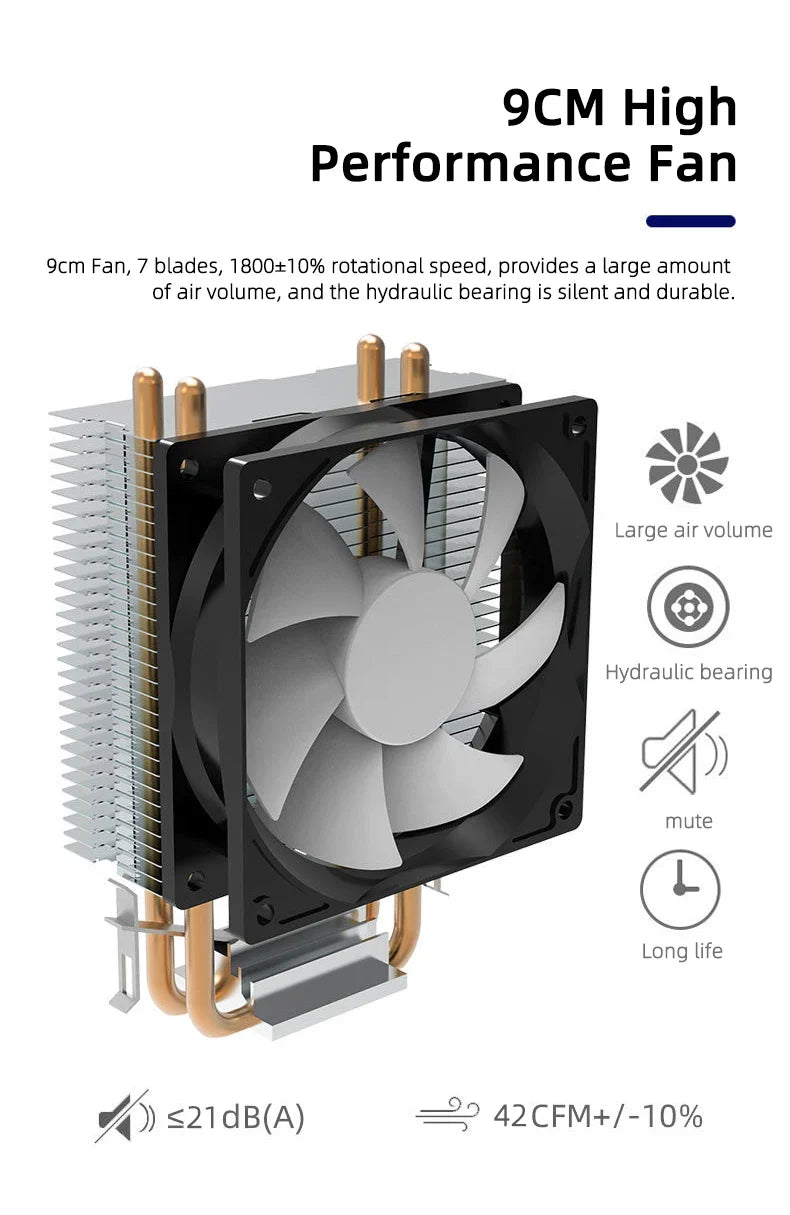 TEUCER CPU Cooler — 2-4 Heat Pipe Radiator with 3-Pin PWM Silent RGB Fan for Intel LGA 1700/1150/1155/1156/1366 & AMD AM2/AM3/AM4