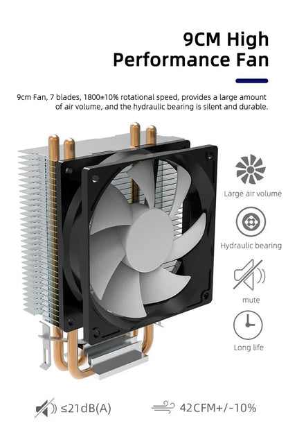 TEUCER CPU Cooler — 2-4 Heat Pipe Radiator with 3-Pin PWM Silent RGB Fan for Intel LGA 1700/1150/1155/1156/1366 & AMD AM2/AM3/AM4