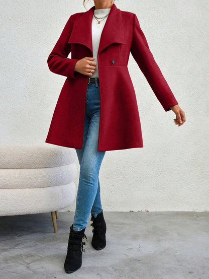 Mia Muse Women's Red Winter Coat – Long Sleeve Lapel Button-Up Work Outerwear for New Year & Valentine's Day Gift