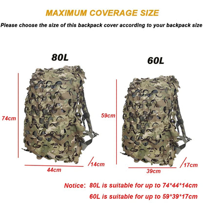 3D Camo Backpack Cover - Laser Cut Camouflage Hunting Bag Cover for 60L/80L Packs, Paintball & Outdoor Gear