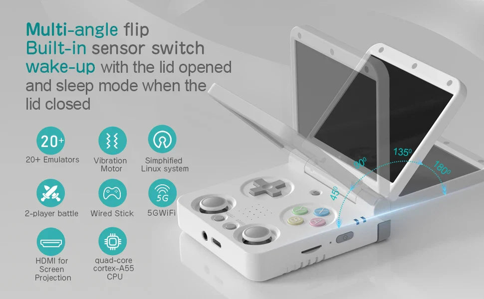 MIYOO Flip V2 Handheld Retro Game Console – 3.5'' IPS Screen, Compact & Portable Gaming Device for Travel or Gifts