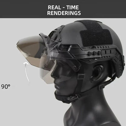 BOOIU Adjustable Tactical Helmet – FAST MICH Helmet with Detachable OP Goggles, Anti-Fog & Anti-Riot CS Protective Gear