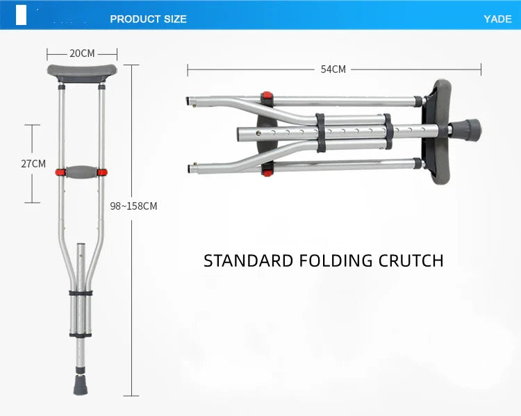 Aluminum Alloy Detachable Foldable Underarm Crutches — Armpit Walking Stick Mobility Aid for Elderly & Disabled