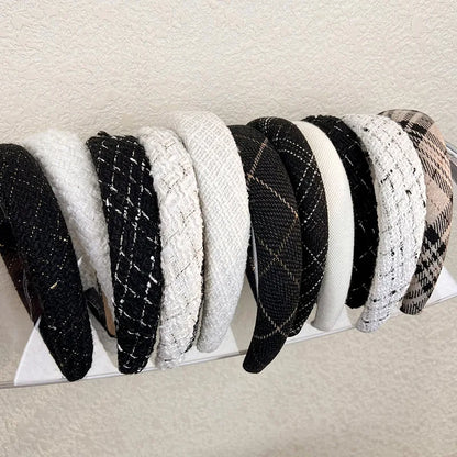 Autumn/Winter Black & White Plaid Headband – Sponge Wide Hair Band, Elegant Hair Hoop for Women & Girls, Fashion Hair Accessories