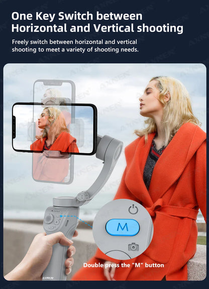 3 Axis Handheld Gimbal Stabilizer with Fill Light – Smartphone Stabilizer for iPhone & Android, Face Tracking, TikTok, Vlog – HQ6