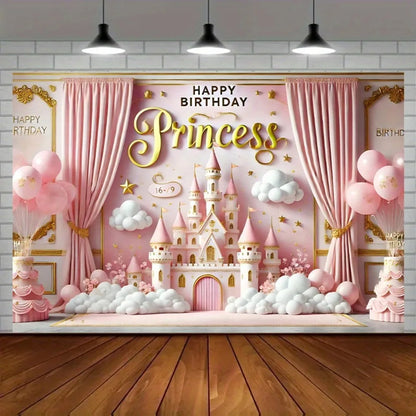 Princess Birthday Party Backdrop - Colorful Family Celebration Background Cloth