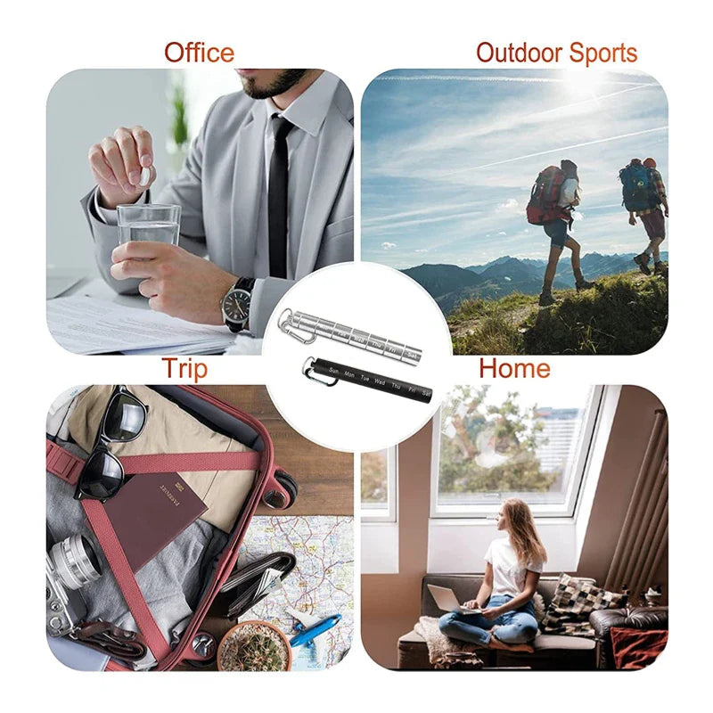 Portable Aluminum Alloy Pill Box Case - Waterproof, 7 Days 7 Grids Organizer for Travel - Ideal for Medicine, Vitamins, and Fish Oils