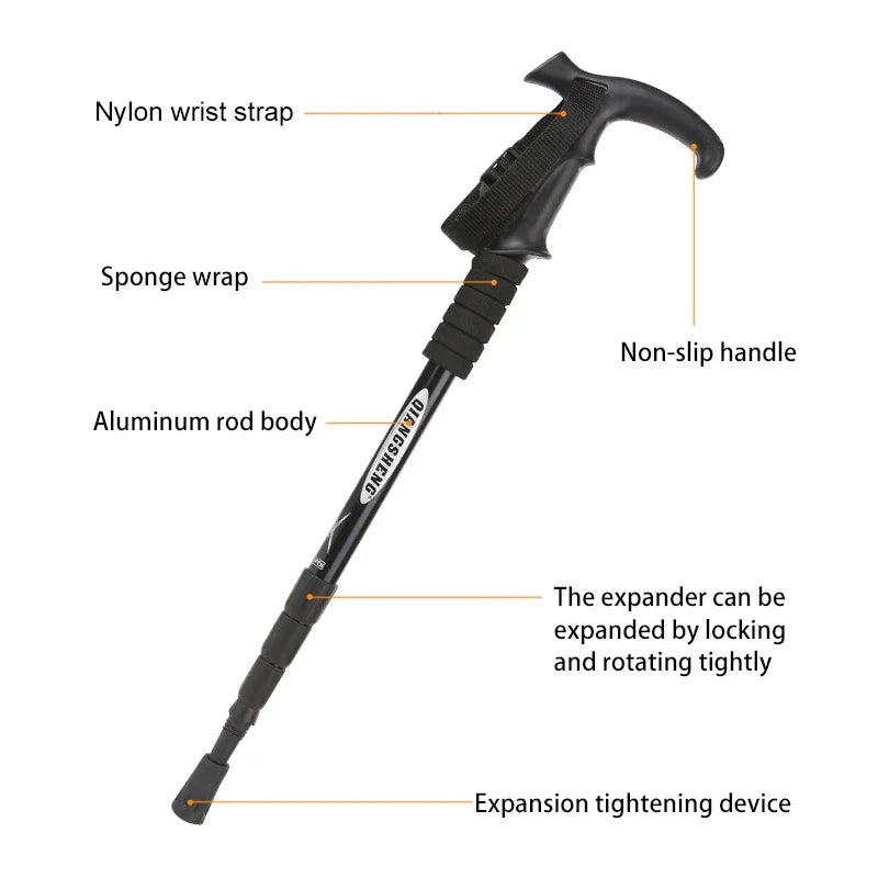 Outdoor Folding Trekking Pole – 4-Section Lightweight Telescopic Walking Stick for Hiking, Camping & Climbing